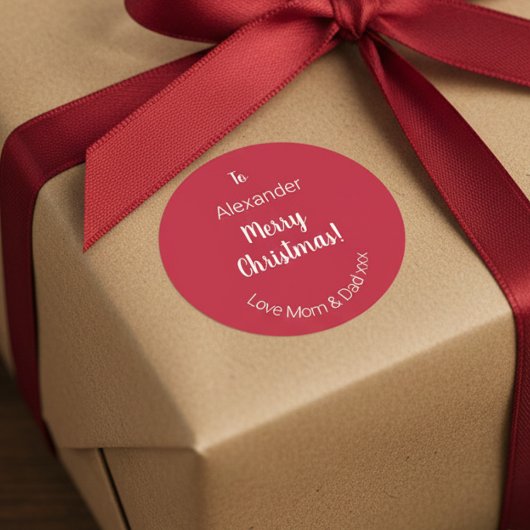 Niedlich Red Frohe Weihnachten von Mama und Vater Runder Aufkleber