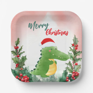 Niedlich Red Frohe Weihnachtsalligator Weihnachten Pappteller