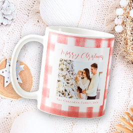 Niedlich Red Gingham Kariert Custom Foto Christmas Kaffeetasse