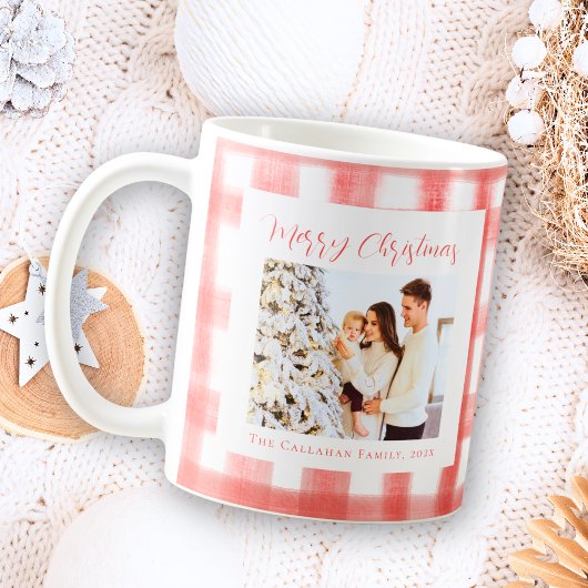 Niedlich Red Gingham Kariert Custom Foto Christmas Kaffeetasse