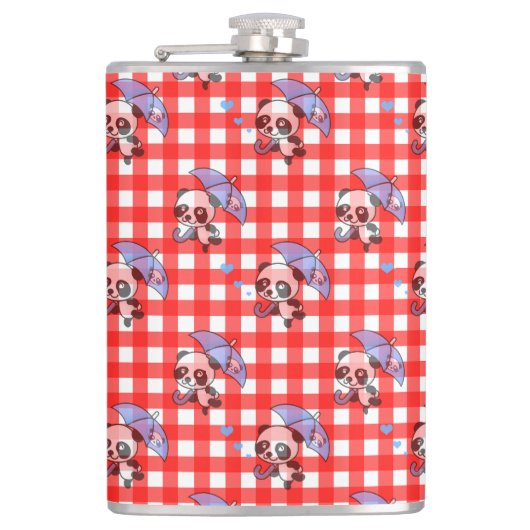 Niedlich Red Gingham Karo Flachmann (Vorderseite)