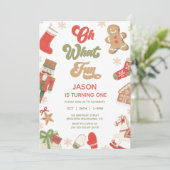 Niedlich Red Green Boys Oh What Fun Birthday Einladung (Stehend Vorderseite)