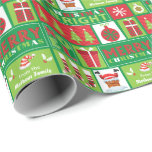 Niedlich Red Green Christmas Images Collage Geschenkpapier<br><div class="desc">Dieses niedliche und farbenfrohe Verpackungspapier ist mit Weihnachtsbildern in Rot und Grün bedeckt, darunter Weihnachtsbäume, Schmuckstücke, Schneeflocken, Heilige, Strümpfe und sogar der Weihnachtsmann, der in einem Schornstein auf den Kopf geklebt hat! Zusammen mit der Collage von Bildern ist bunte Typografie, dass "MERRY CHRISTMAS" "WEIHNACHTEN", und "CHRISTMAS BRIGHT" sagt. Ein Block...</div>