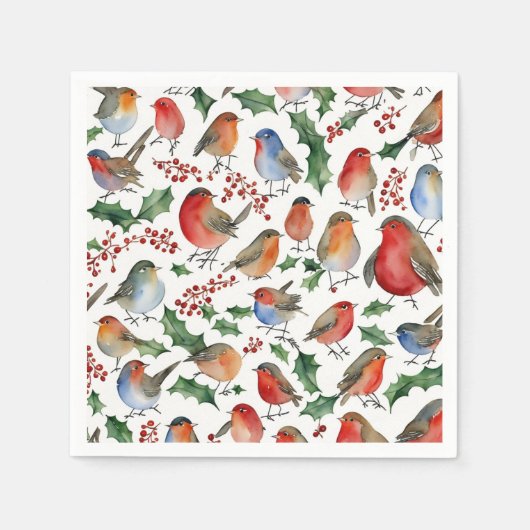 Niedlich Red Green Christmas Robin Bird Serviette (Vorderseite)