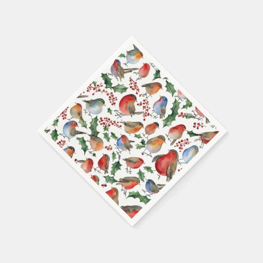 Niedlich Red Green Christmas Robin Bird Serviette (Ecke)