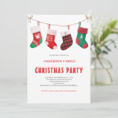 Niedlich Red Green Christmas Strumpf Watercolor Einladung (Stehend Vorderseite)