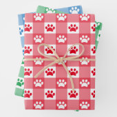 Niedlich Red Green Gingham Paw Print Pattern Geschenkpapier Set (Beispiel)