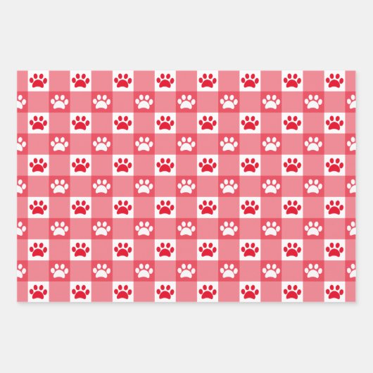 Niedlich Red Green Gingham Paw Print Pattern Geschenkpapier Set (Vorderseite)
