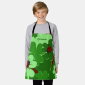 Niedlich Red Green Lady Bug & Clover Leaf Name Schürze (Getragen)