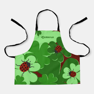 Niedlich Red Green Lady Bug & Clover Leaf Name Schürze