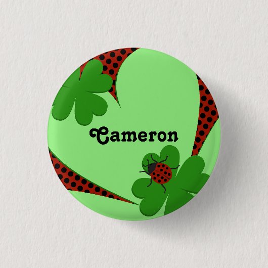 Niedlich Red Green Ladybug Clover Leaf Name Button (Vorderseite)