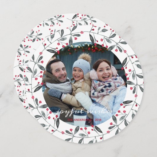 Niedlich Red & Green Watercolor Weihnachtskranz Einladung (Vorne/Hinten)