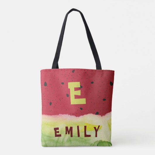 Niedlich Red Green Watermelon Seeds Monogram Name Tasche (Rückseite)