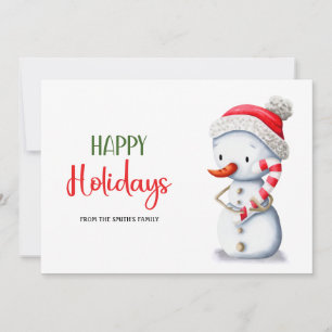 Niedlich Red Hat Snowman Candy Cane Happy Holidays Feiertagskarte