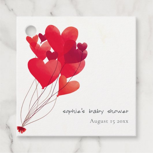 Niedlich Red Heart Balloons Sweetheart Baby Dusche Geschenkanhänger (Vorderseite)