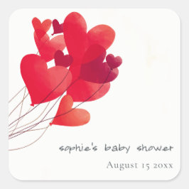 Niedlich Red Heart Balloons Sweetheart Baby Dusche Quadratischer Aufkleber