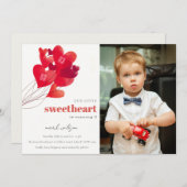 Niedlich Red Heart Balloons Sweetheart Foto Geburt Einladung (Vorne/Hinten)