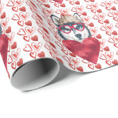Niedlich Red Hearts Husky Dog Lover Valentine Geschenkpapier (Rolleneckpunkt)