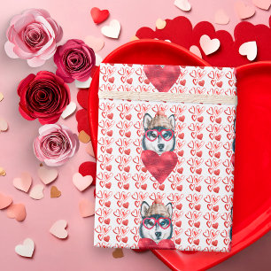 Niedlich Red Hearts Husky Dog Lover Valentine Geschenkpapier