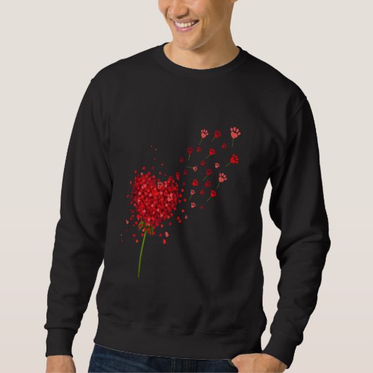 Niedlich Red Hearts Paw Dog Blume Fly Dandelion Va Sweatshirt (Vorderseite)