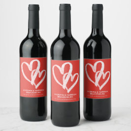 Niedlich Red Hearts Valentines Paare Weinetikett
