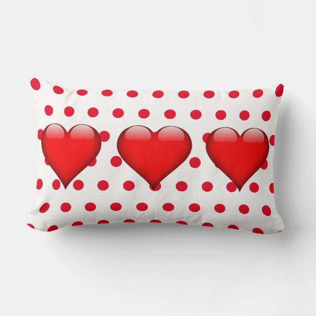 Niedlich Red Hearts Valentinstag Polka Dots Lendenkissen (Vorderseite)