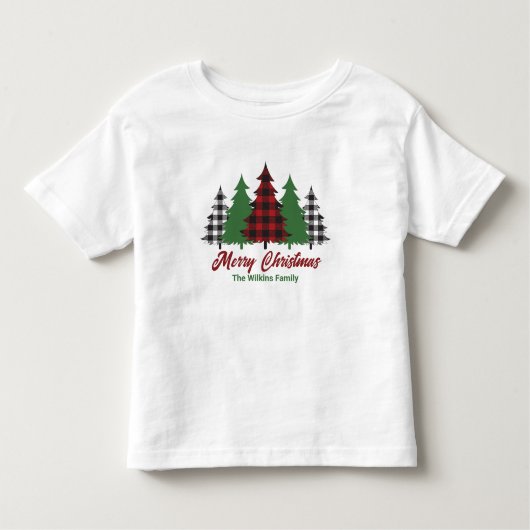 Niedlich Red Kariert Merry Christmas Trees Custom Kleinkind T-shirt (Vorderseite)