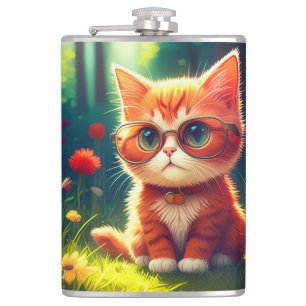 Niedlich Red Kitten Tragen einer Brille-365478 Flachmann