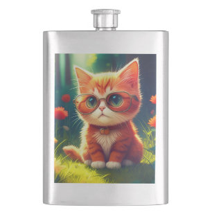 Niedlich Red Kitten Tragen einer Brille-365478 Flachmann