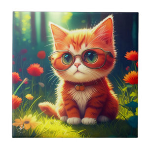 Niedlich Red Kitten Tragen einer Brille-365478 Fliese