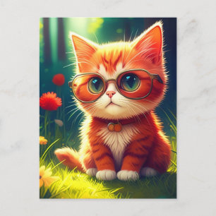 Niedlich Red Kitten Tragen einer Brille-365478 Postkarte