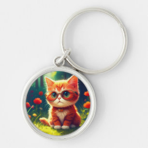 Niedlich Red Kitten Tragen einer Brille-365478 Schlüsselanhänger