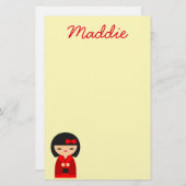 Niedlich Red Kokeshi Japanische Puppen Briefpapier (Vorne/Hinten)
