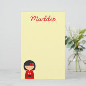 Niedlich Red Kokeshi Japanische Puppen Briefpapier (Stehend Vorderseite)