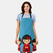 Niedlich Red Kokeshi Japanische Puppen Schürze (Getragen)