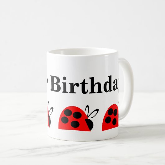 Niedlich Red Ladybug Birthday Kaffeetasse (VorderseiteRechts)