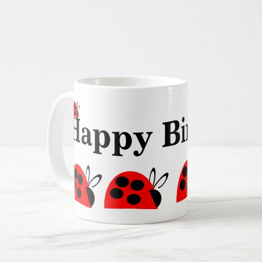 Niedlich Red Ladybug Birthday Kaffeetasse (Vorderseite Links)