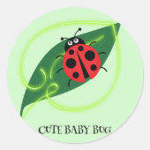 Niedlich Red Ladybug Green Liebe Leaf Mädchen Runder Aufkleber (Vorderseite)