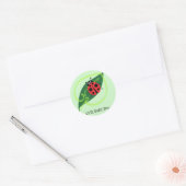 Niedlich Red Ladybug Green Liebe Leaf Mädchen Runder Aufkleber (Umschlag)