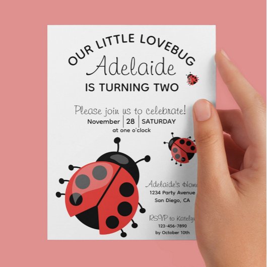Niedlich Red Ladybug Little Lovebug 2. Geburtstag  Einladung
