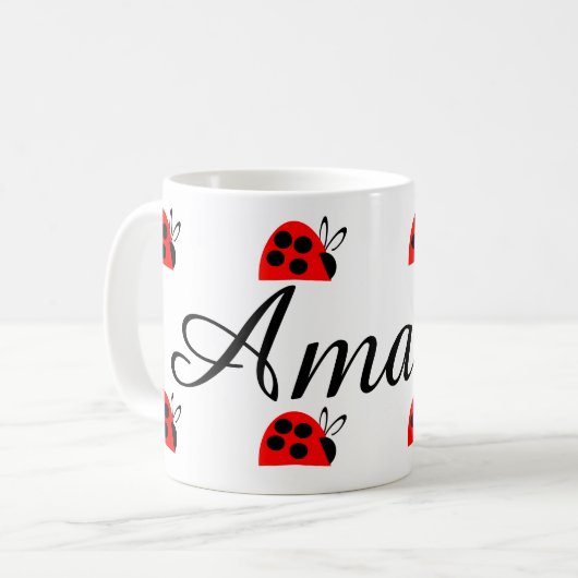 Niedlich Red Ladybug Personalisiert Kaffeetasse (Vorderseite Links)