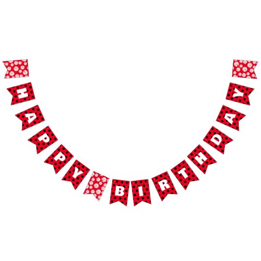 Niedlich Red Ladybug Polka dot Daisy Blume Geburts Wimpelkette (Alle)