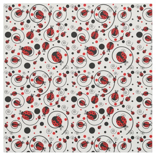 Niedlich Red Ladybugs Polka Dots Wirbel Muster Stoff (Muster)