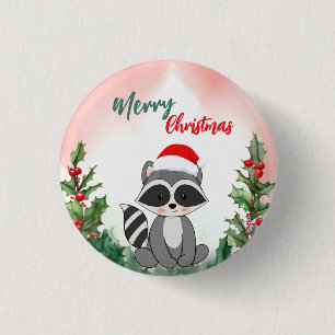 Niedlich Red Merry Christmas Raccoon Weihnachten W Button