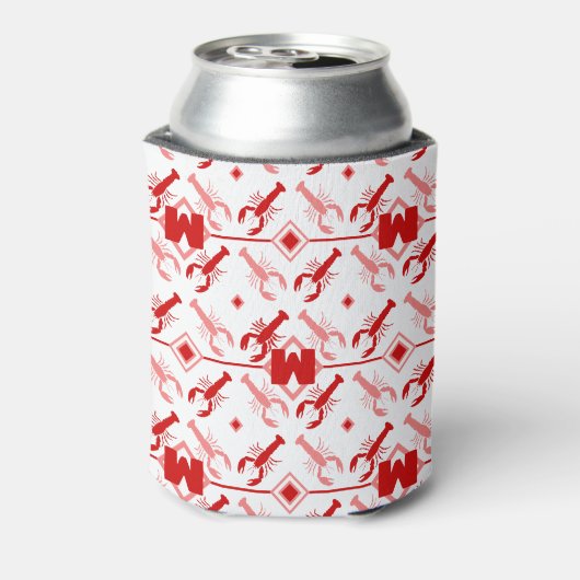 Niedlich Red Monogram & Lobster Season Nautic Dosenkühler (Kanne Rückseite)
