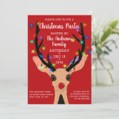 Niedlich Red Nose Reindeer Glühwein Weihnachten Einladung (Stehend Vorderseite)