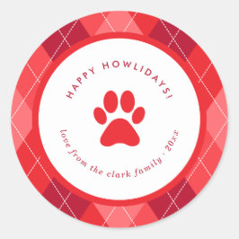 Niedlich Red Paw Print Happy Weihnachten Runder Aufkleber