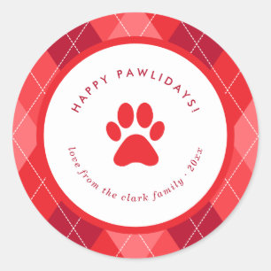 Niedlich Red Paw Print Happy Weihnachten Runder Aufkleber