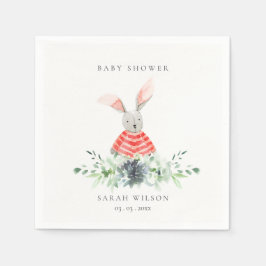 Niedlich Red Pink Bunny Garden Foliage Babydusche Serviette