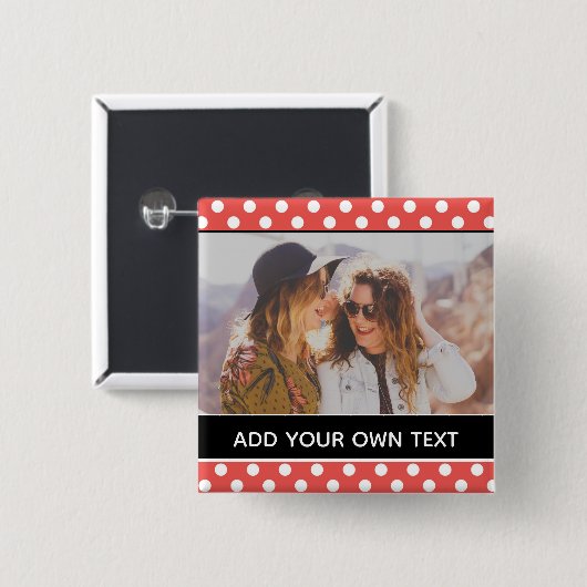 Niedlich Red Polka Dot Custom Foto Personalisiert Button (Vorne & Hinten)